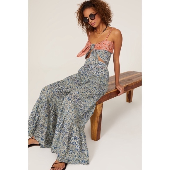 CAROLINA K Paisley Organic Cotton High Rise Flowy Ruffle Flared Wide Leg Pants M - Picture 3 of 8